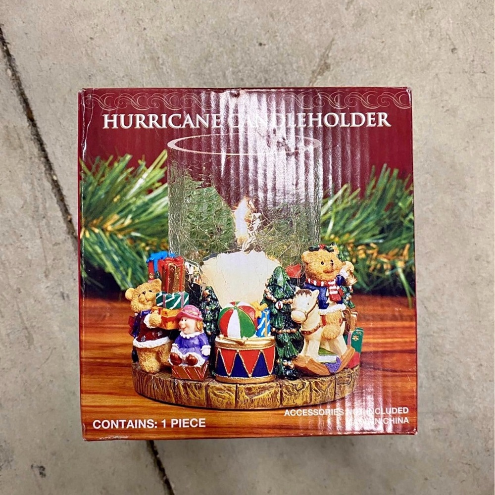 Hurricane Candle Holder with Festive Bears